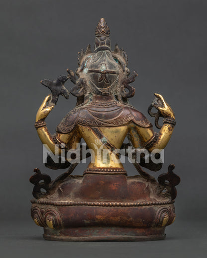 Chenrezig Statue handcrafted by Newari artisans from Patan Nepal using lost-wax casting.