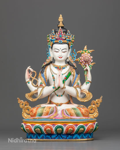 Chenrezig statue, handcrafted by Newari artisans from Patan, Nepal with gold gilded details