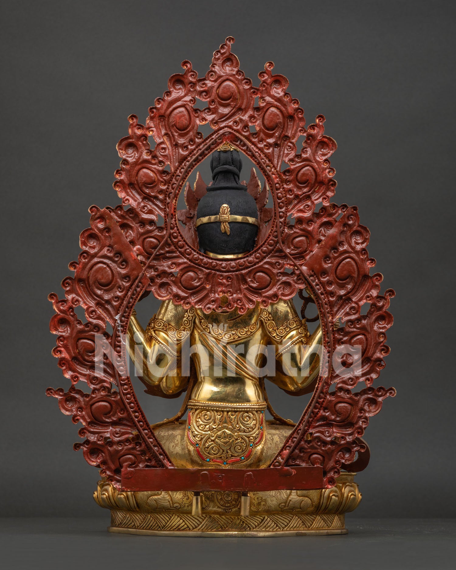 Chenrezig Statue Handmade Copper Buddhist Sculpture Back View