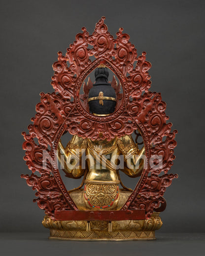 Chenrezig Statue Handmade Copper Buddhist Sculpture Back View