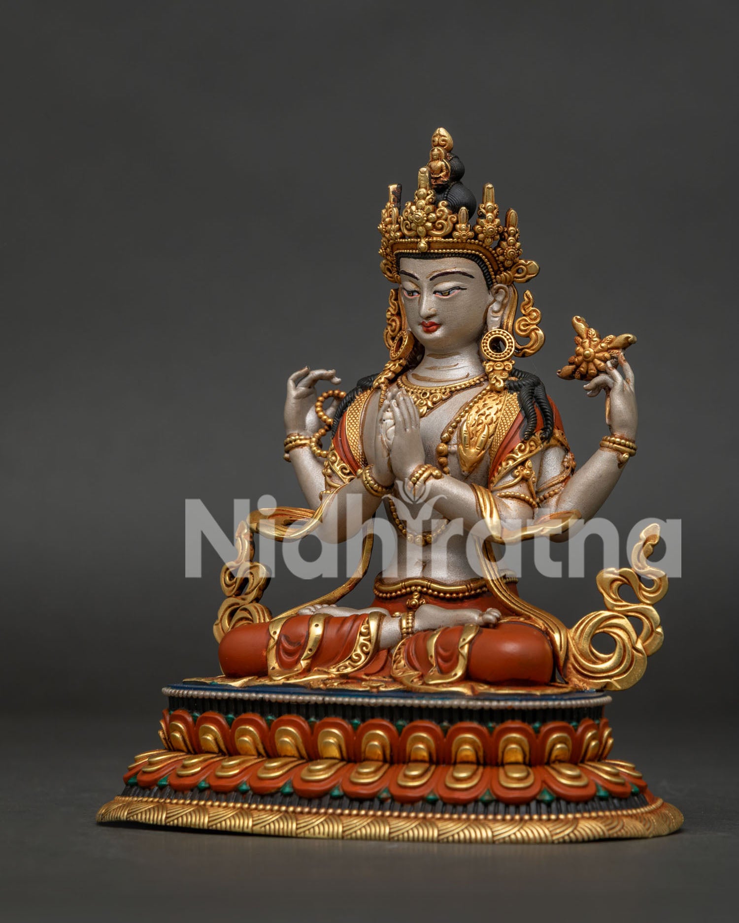 Chenrezig Statue Left Side View Traditional Nepalese Buddhist Art