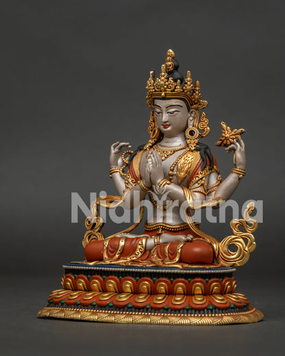 Chenrezig Statue Left Side View Traditional Nepalese Buddhist Art