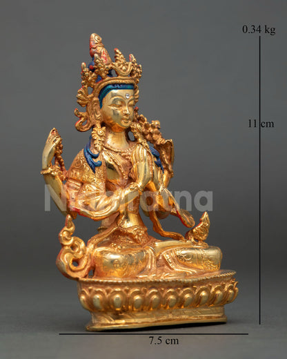 Chenrezig statue right side view copper alloy Buddhist sculpture gold gilded lotus seat Nepal