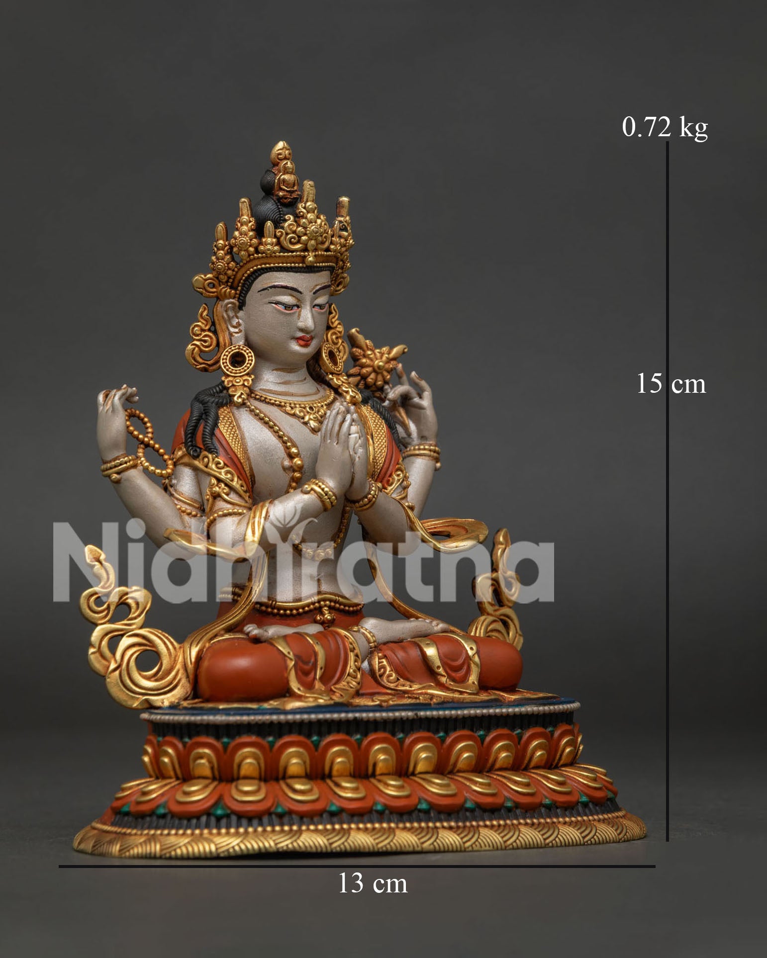 Chenrezig Statue Right Side View Copper Gold Gilded Sculpture Nepal