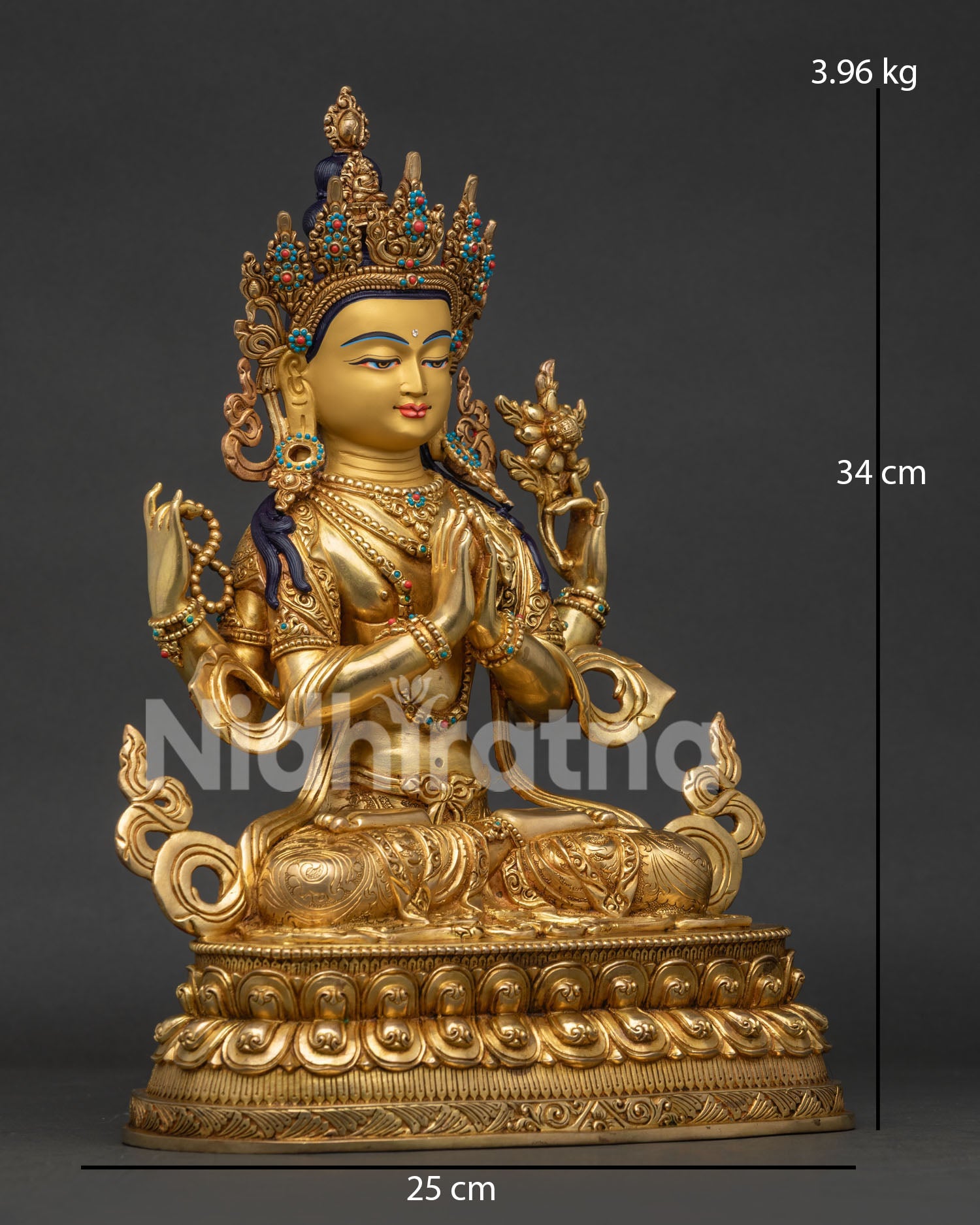 Chenrezig Statue right view side showing four arms and traditional Buddhist details