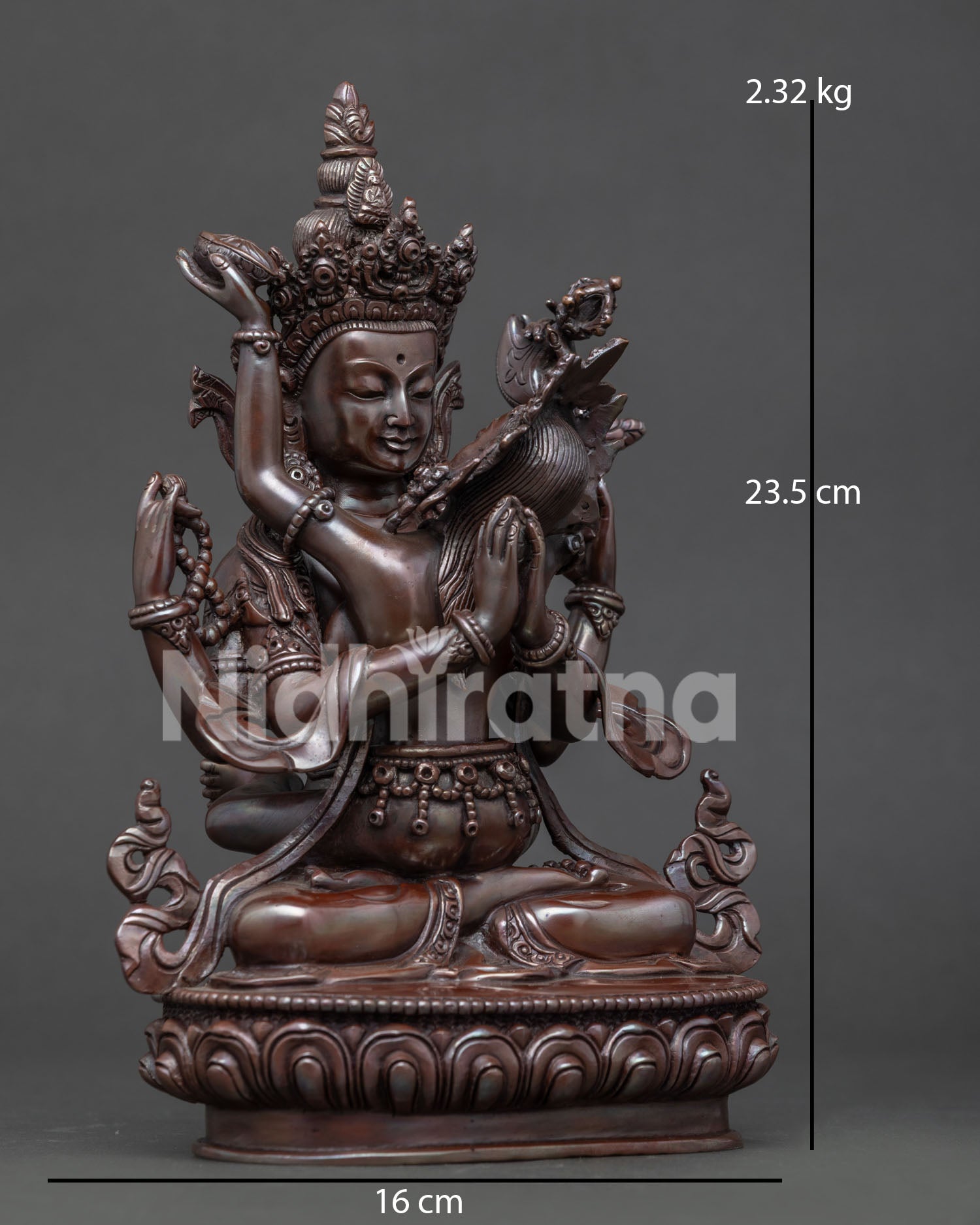 Chenrezig with Consort Copper Statue with Oxidized Finish and Lotus Pedestal.