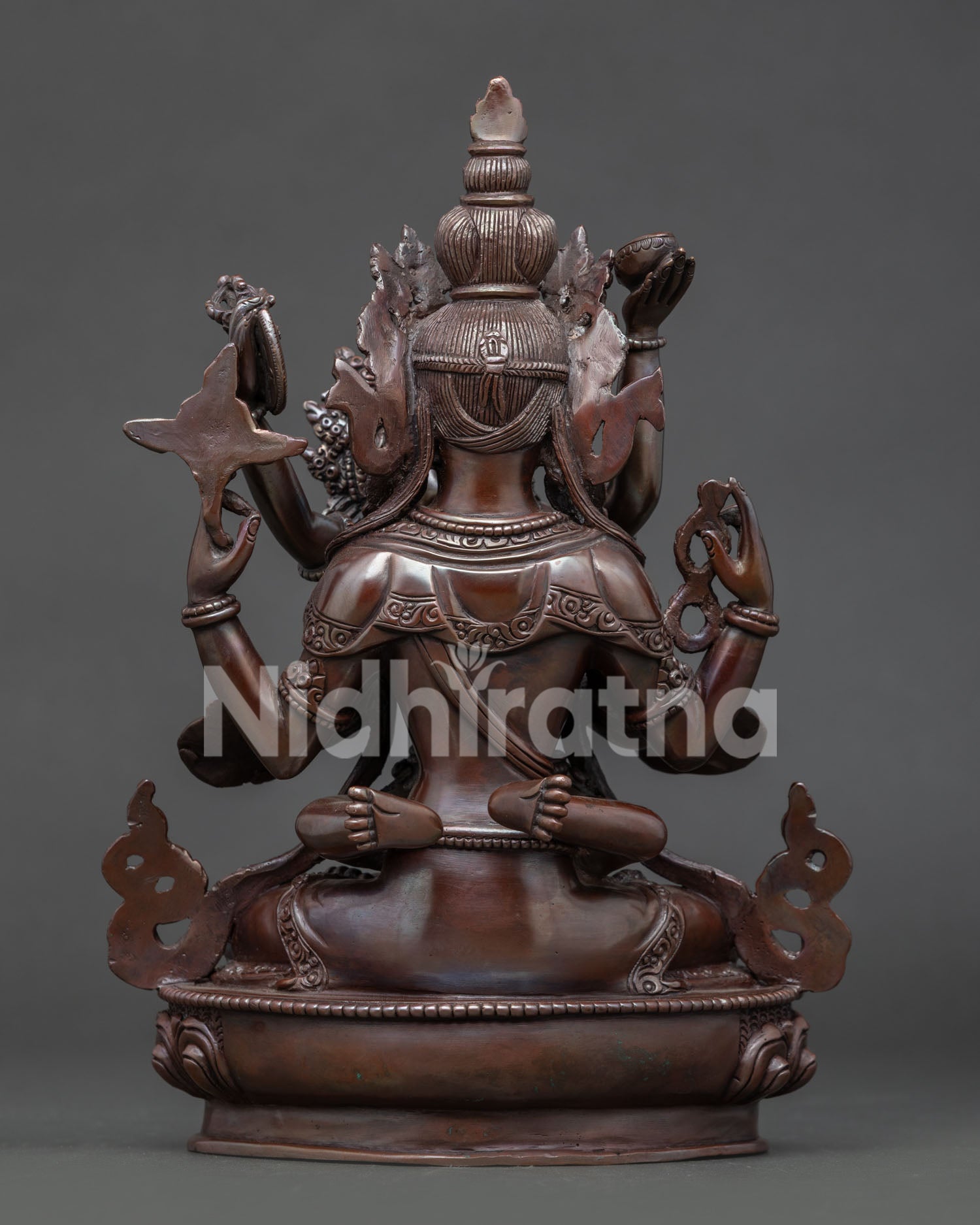 Chenrezig with consort copper statue with oxidized finish.
