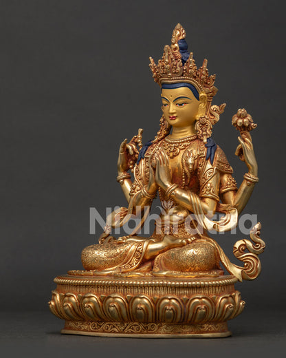 Chenrezig with intricate crown ornaments and Himalayan Buddhist craftsmanship.