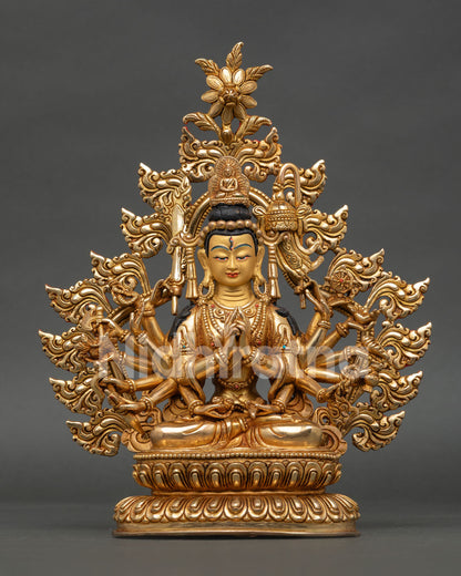 Chundi Bodhisattva statue with 24K gold fire gilding and eighteen arms handcrafted in Nepal