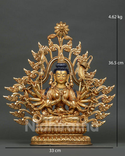 Chundi Devi statue with 24K gold fire gilding and jeweled crown from Nepal