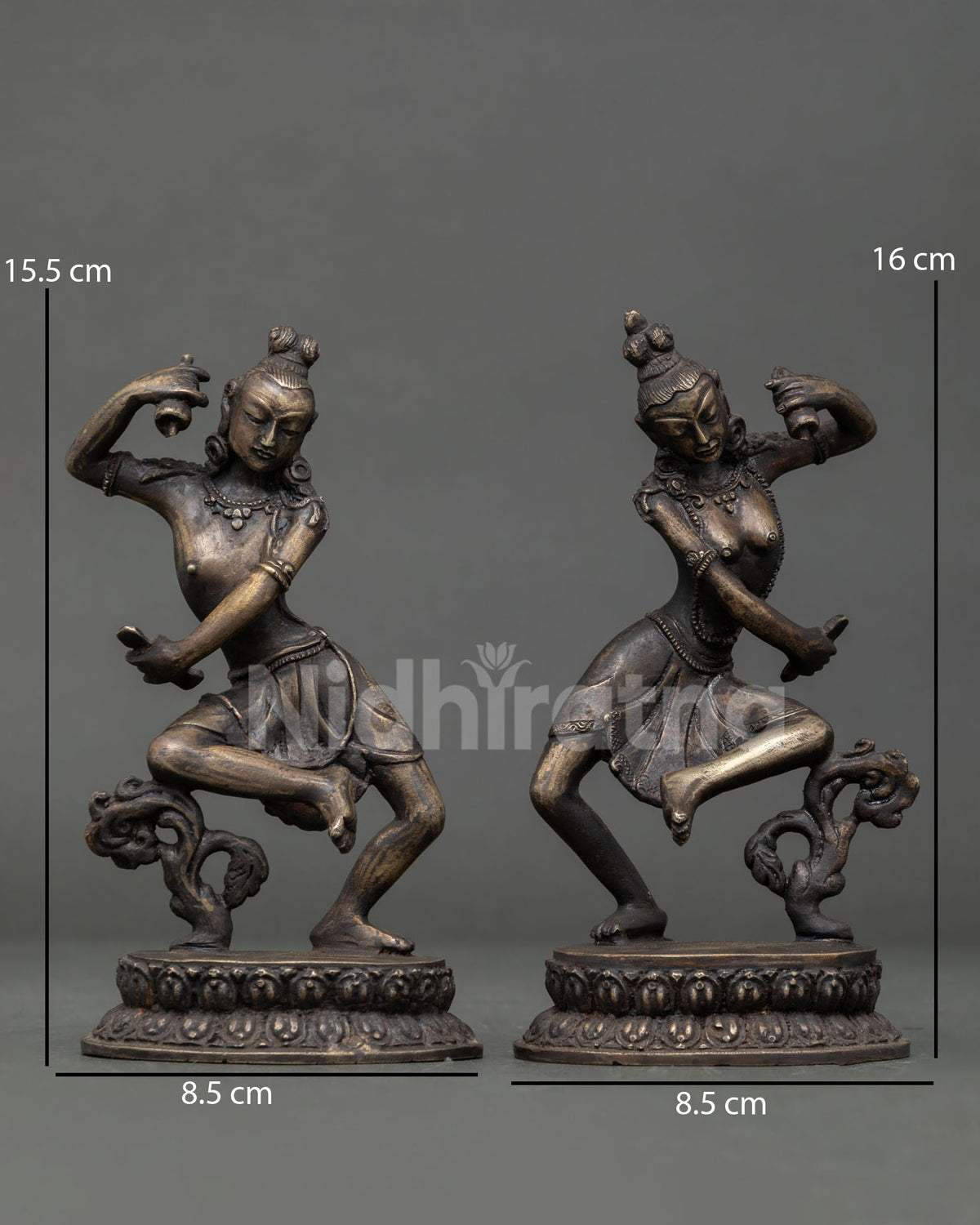 Cintamani Lokeshvara set from Nepal with dancing posture and oxidized bronze finish
