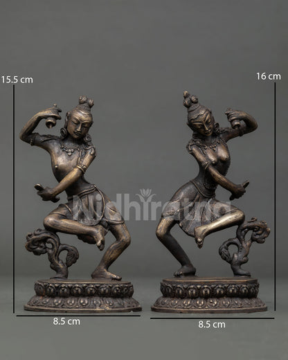 Cintamani Lokeshvara set from Nepal with dancing posture and oxidized bronze finish