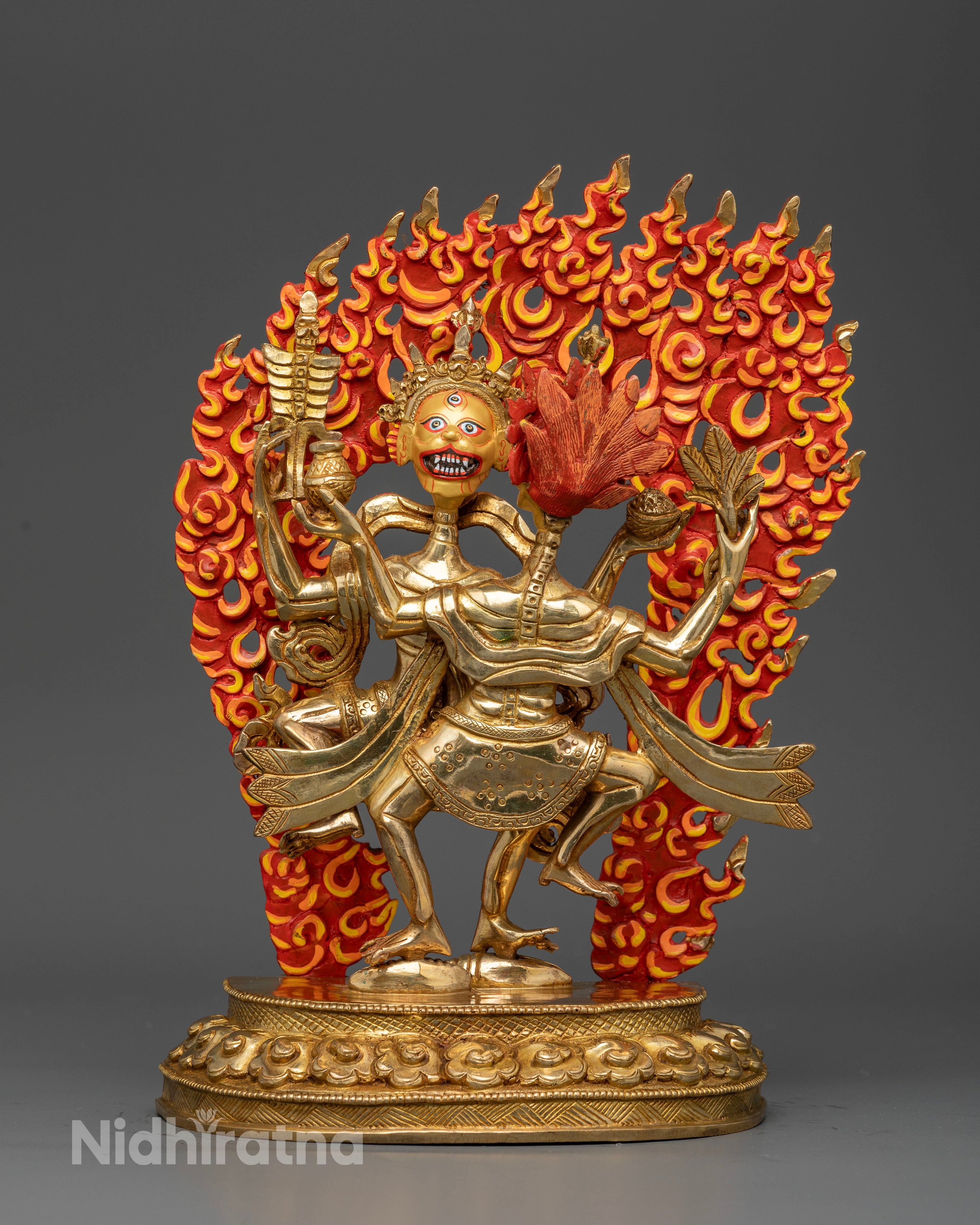 Citipati male and female skeleton deities dancing on lotus pedestal.