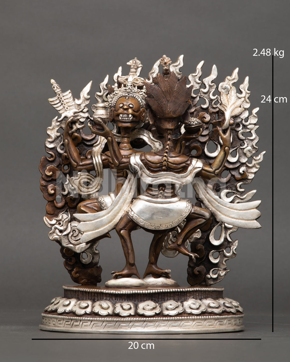 Citipati Statue chemically oxidized copper silver plated Buddhist art.