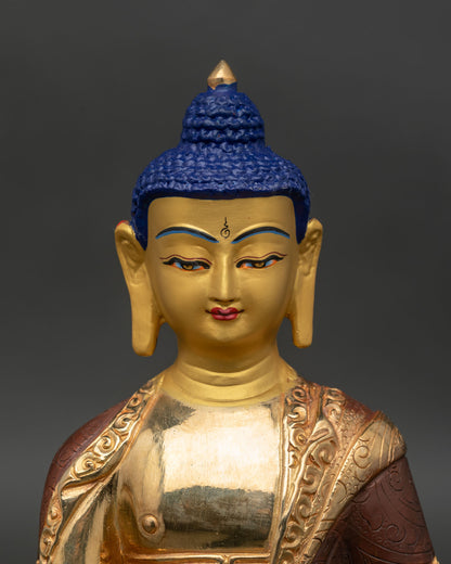 Close up Amitabha Buddha face hand painted acrylic Newari artisan spiritual statue