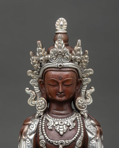 Close Up Amitayus Face Longevity Vase Dhyana Mudra Royal Bodhisattva Detail