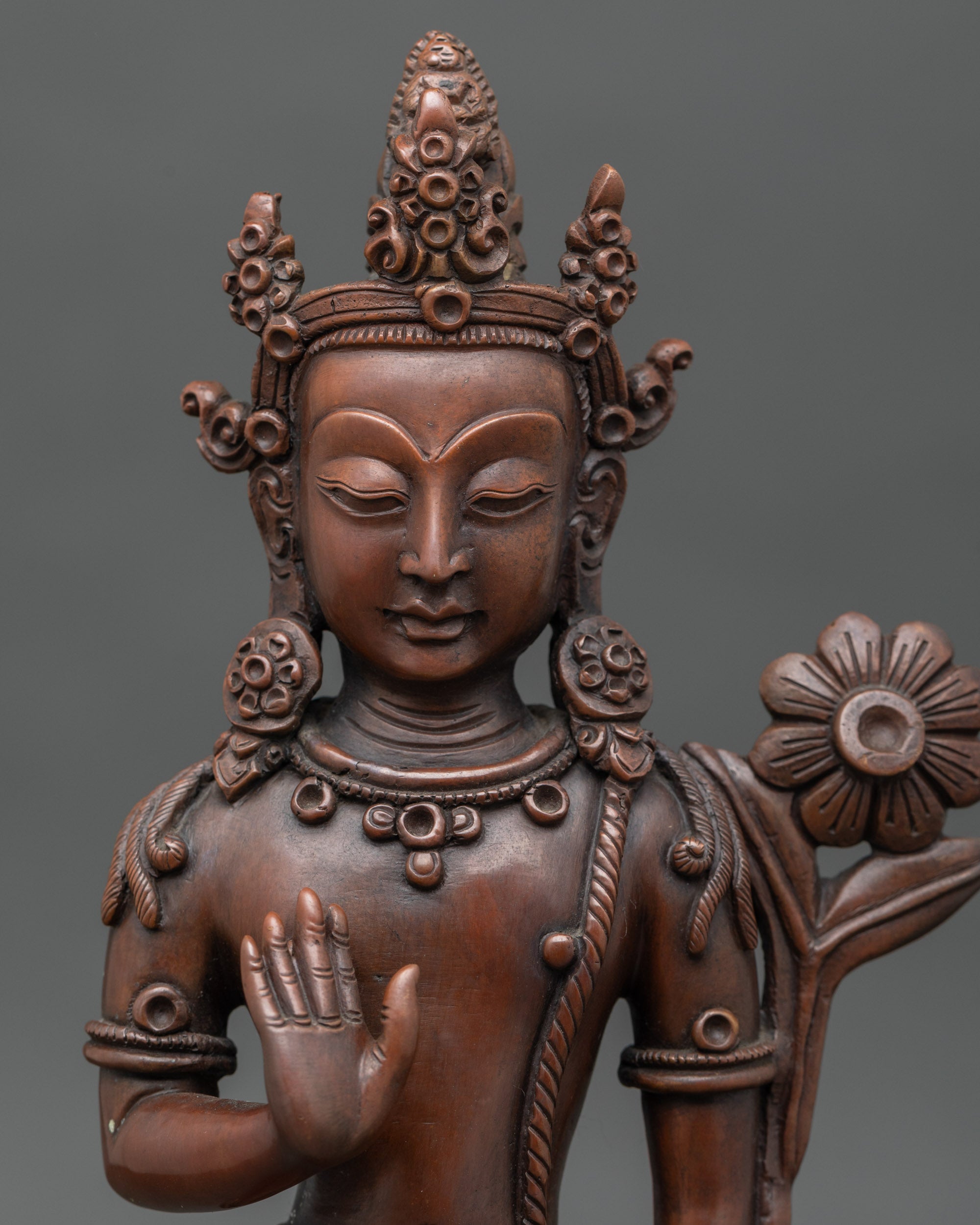 close-up-avalokiteshvara-face-oxidized-finish-nepal-handcrafted-buddhist-artisan-detail