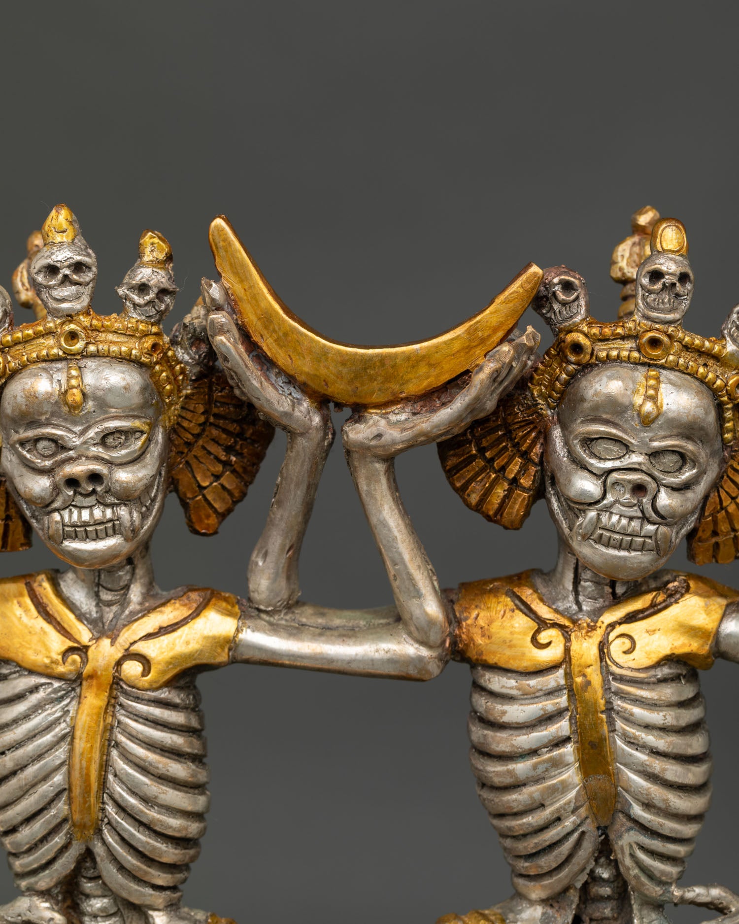Close Up Citipati Face Skull Crown Third Eye Wrathful Deity Detail Blazing Halo Fire Aureole