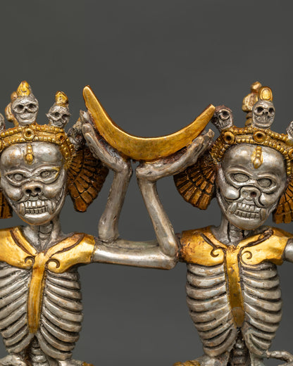 Close Up Citipati Face Skull Crown Third Eye Wrathful Deity Detail Blazing Halo Fire Aureole