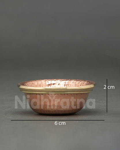 Close-up copper bowl for Tibetan Buddhist altar