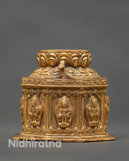 Close up view of Dharma Dhatu made with copper core and radiant gold accents symbolizing awakened awareness and ultimate Buddhist truth.