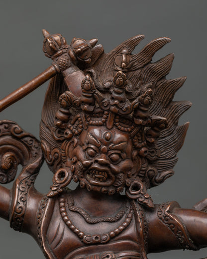 Close up Garwa Nagpo face detail wrathful protector deity Himalayan Buddhist art Newari craftsmanship sacred blacksmith deity expression