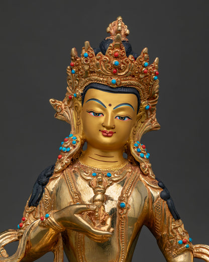 Close Up Handcrafted Vajrasattva Statue with 24K Gold Fire Gilding