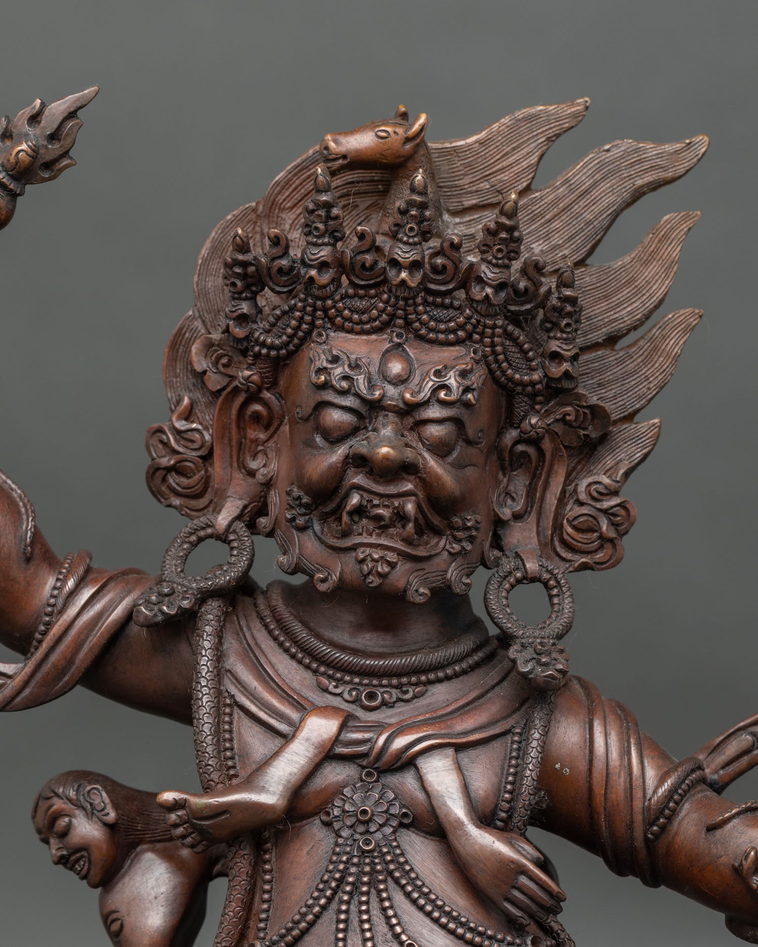 Close up Hayagriva face fierce expression staff lasso tantric Buddhist art