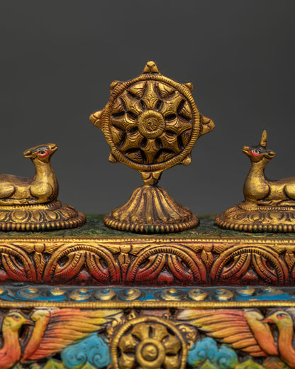 Close up incense burner gold gilded surface with acrylic painting and carvings