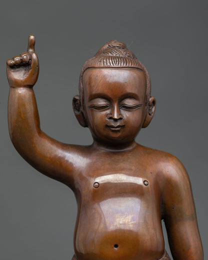 Close up Little Buddha serene face detailed carving Himalayan craftsmanship peaceful expression sacred Buddhist sculpture spiritual mindfulness decor piece