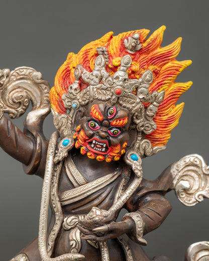 Close up Mahakala Bernagchena face fierce expression guardian tantric deity