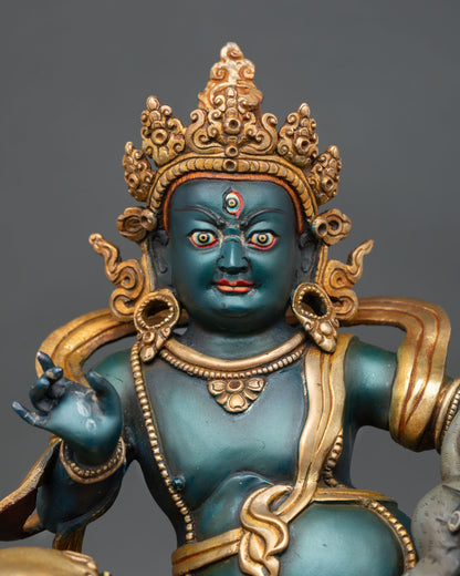Close up Namtoshe face with serene expression sacred Himalayan Buddhist deity and ornate halo detail