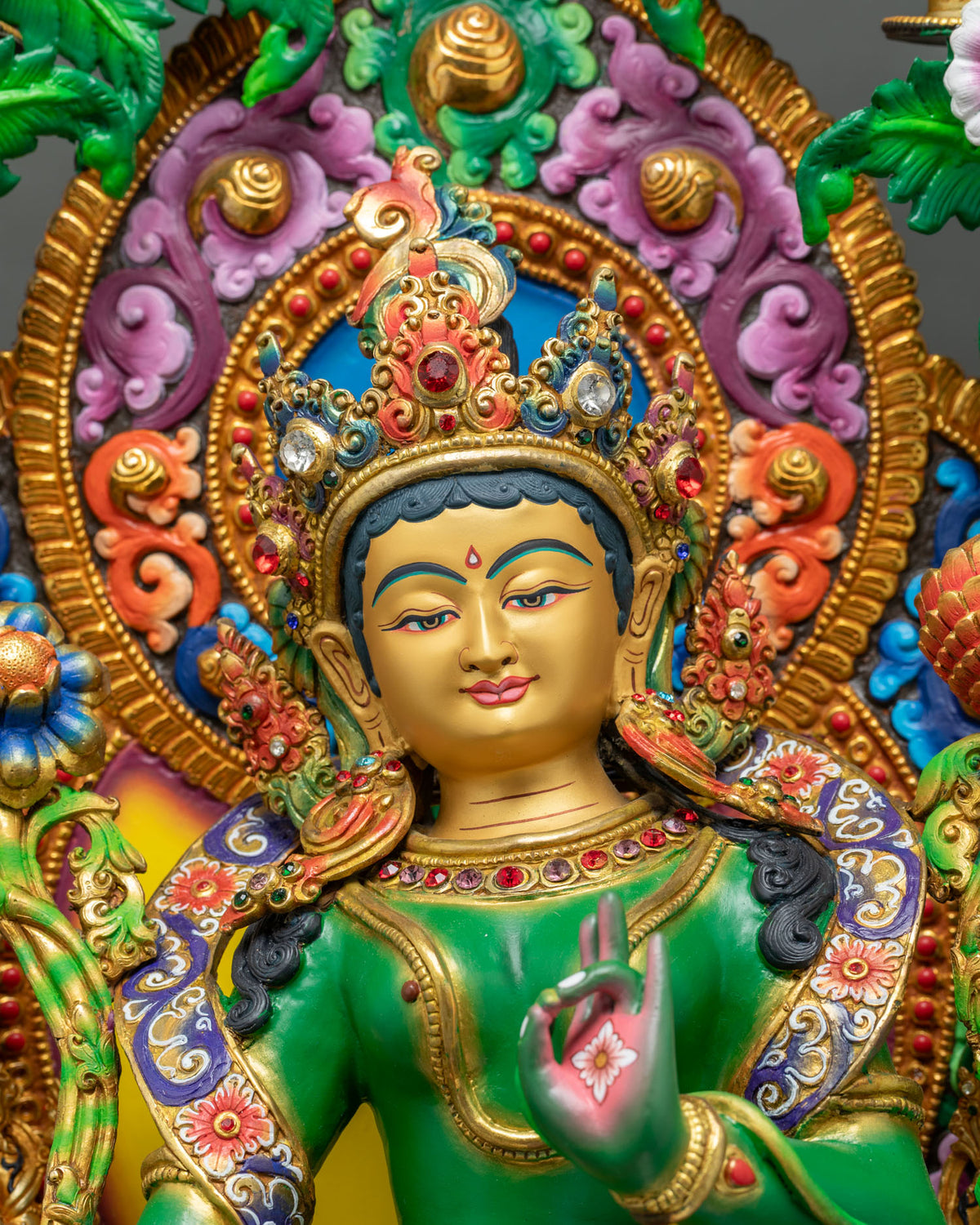 Close Up of 21 Tara Statue Set - Gold Gilded Copper Sculpture Handmade in Nepal