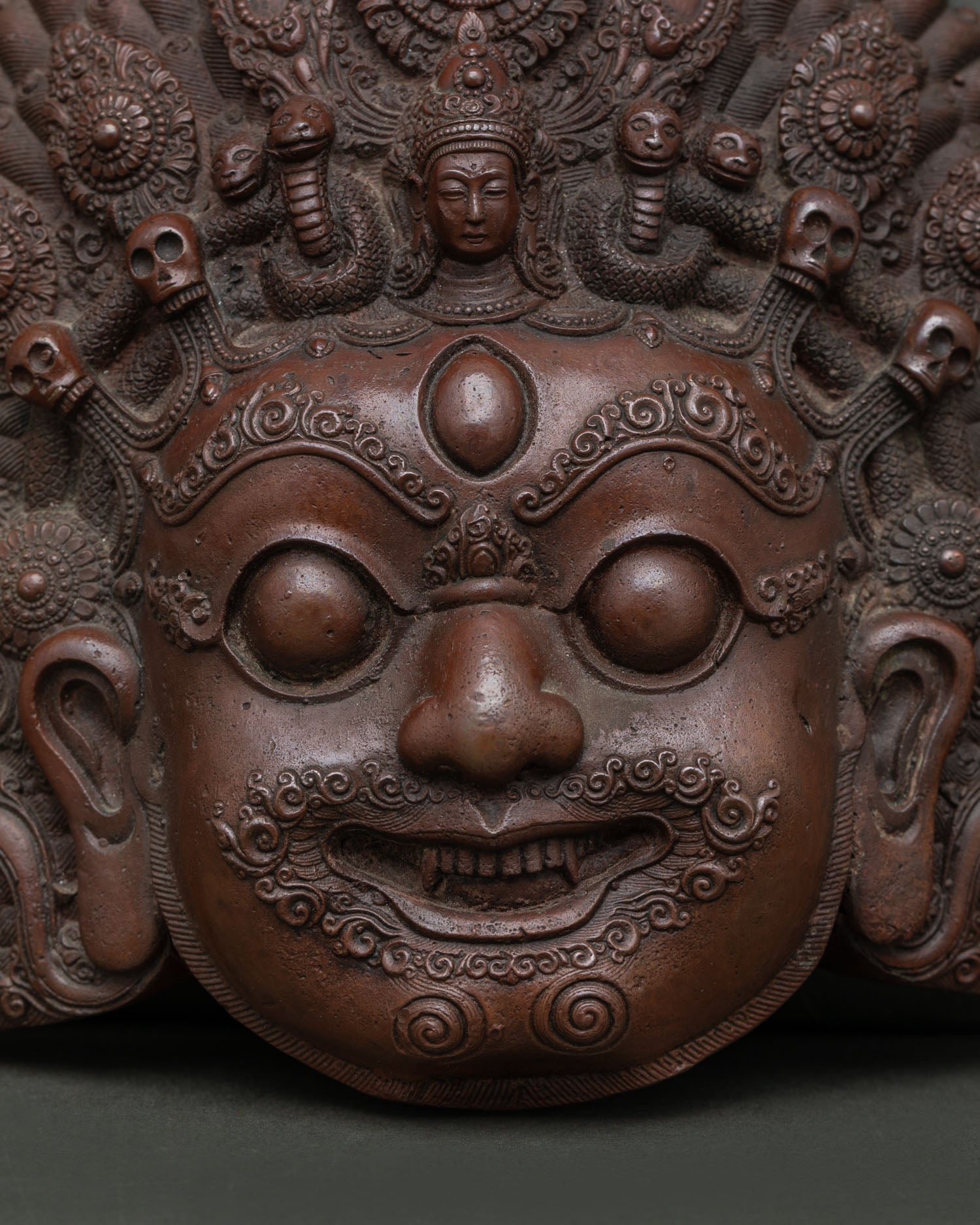 Close Up of Bhairav Face Mask with Third Eye and Bared Fangs