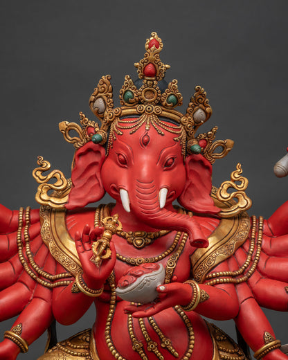 Close-Up of Ganapati Idol Showing Ornate Jewelry and Vibrant Colors