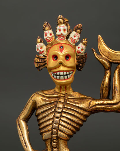 Close Up of Handmade Citipati Buddhist Protector Statue with Gold Fire Gilded Copper Details