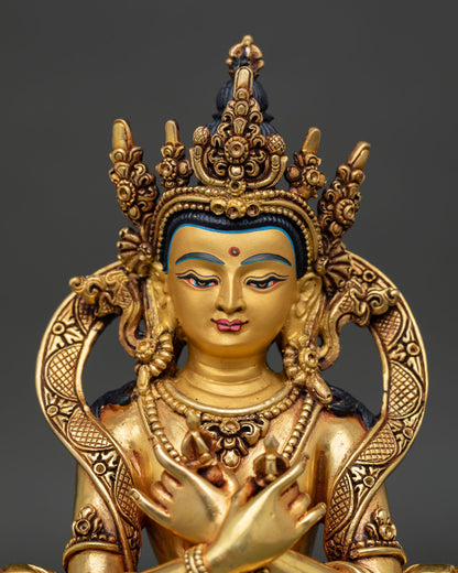 Close-Up of Handmade Vajradhara Buddha Statue with Fine Gold-Gilded Details