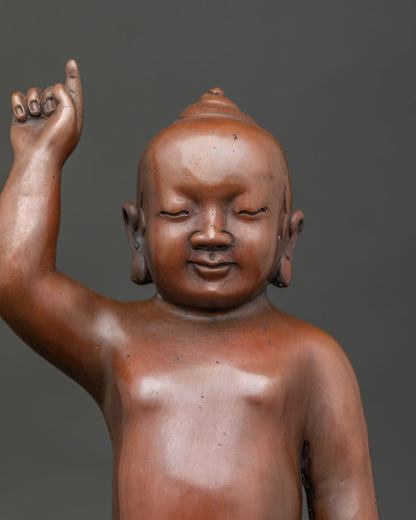 Close Up of Little Buddha Statue in Serene Standing Posture with Gently Closed Eyes Himalayan Buddhist Art
