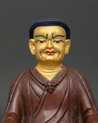 Close Up of Marpa Statue with 24K Gold Painted Face, Handmade in Nepal