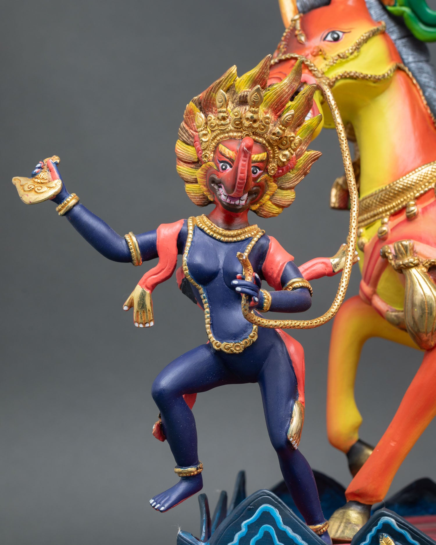 Close Up of Palden Lhamo Disciples with Intricate Gold Gilded Details
