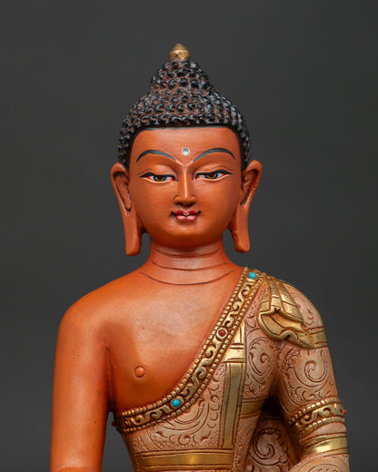 Close Up of Shakyamuni Buddha Face with Hand Painted Acrylic Finish and Serene Expression