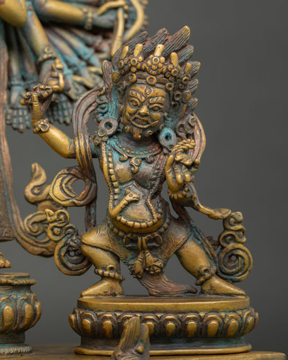 Close-up of Vajrapani figure - protector deity in the Chenrezig Bodhisattva Trio