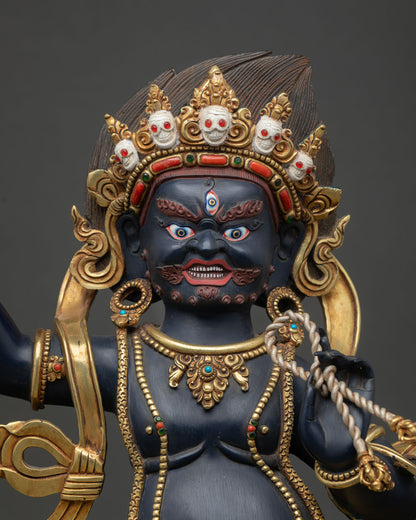 Close Up of Vajrapani Statue with Wrathful Facial Expression, Handcrafted by Newari Artisans