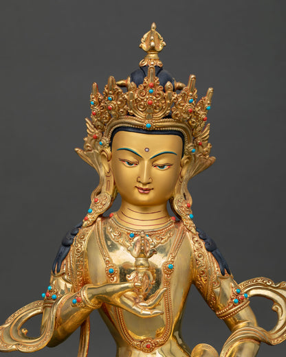 Close Up of Vajrasattva Statue with 24K Gold Gilding and Sacred Details