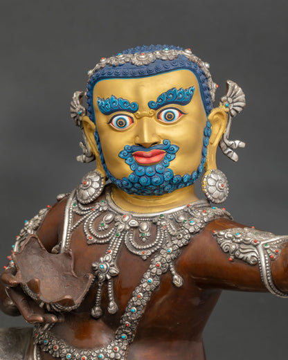 Close Up of Virupa Mahasiddha Statue with Semi Precious Stones and Intricate Newari Craft Details