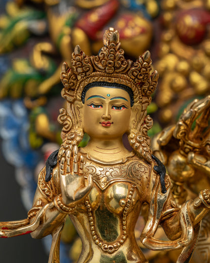 Close-up of Yeshe Tsogyal consort figure in traditional Tibetan robes