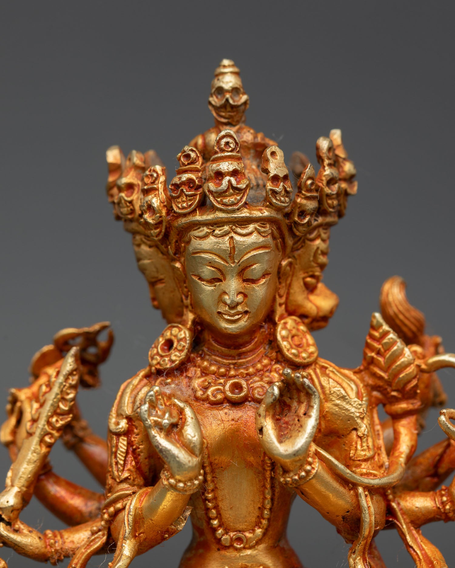 close up marichi statue copper gold detailed sacred buddhist craft