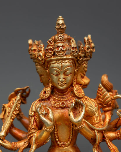 close up marichi statue copper gold detailed sacred buddhist craft