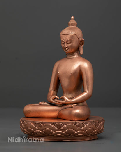 Close up of Samantabhadra Buddhist statue seated on a blooming lotus pedestal