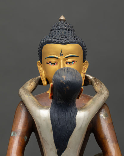 Close up Samantabhadra union with consort, gold painted face, silver plated details Nepal statue